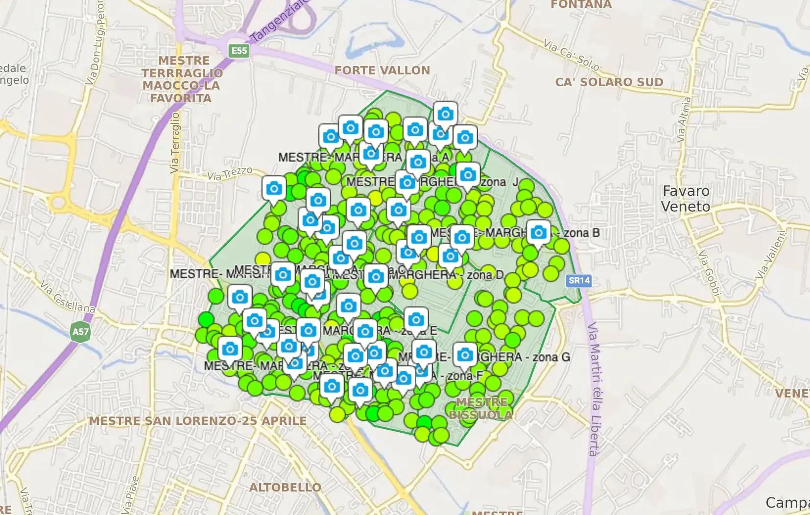 Mappa GPS geolocalizzazione distribuzione volantini – Mestre